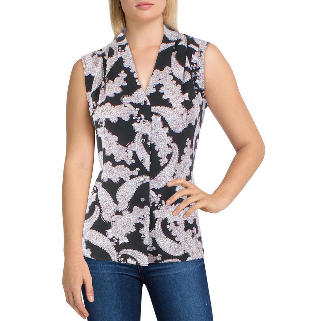 商品Tommy Hilfiger|Tommy Hilfiger Womens Paisley Sleeveless Button-Down Top,价格¥237,第1张图片