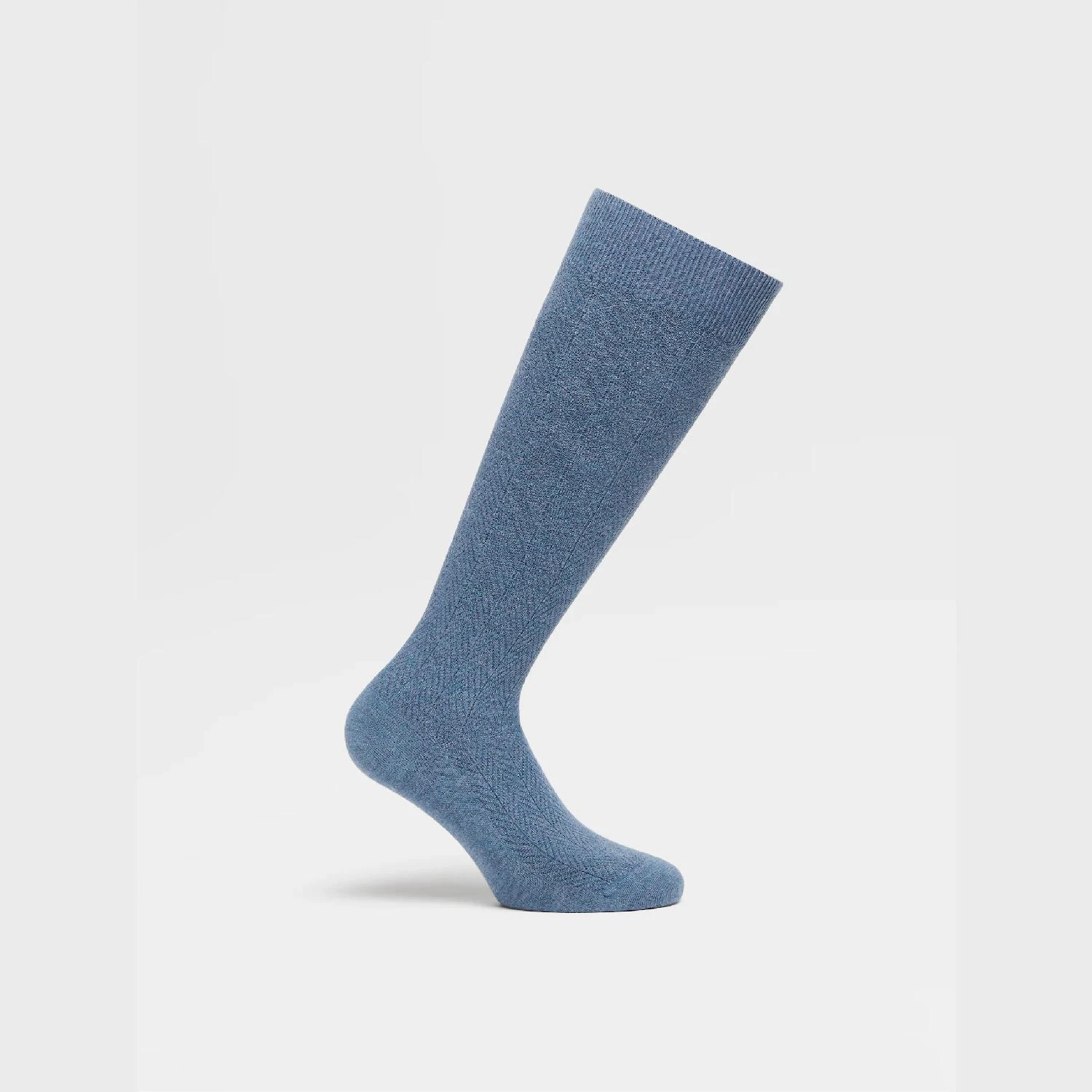 包邮包税【预售7天发货】 ZEGNA杰尼亚 23秋冬 男士 袜子 HYDRA BLUE CHEVRON MID CALF SOCKS N5V40-536-433 商品