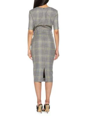 商品ALEXIA ADMOR|Olive Plaid Draped Midi Sheath Dress,价格¥675,第2张图片详细描述