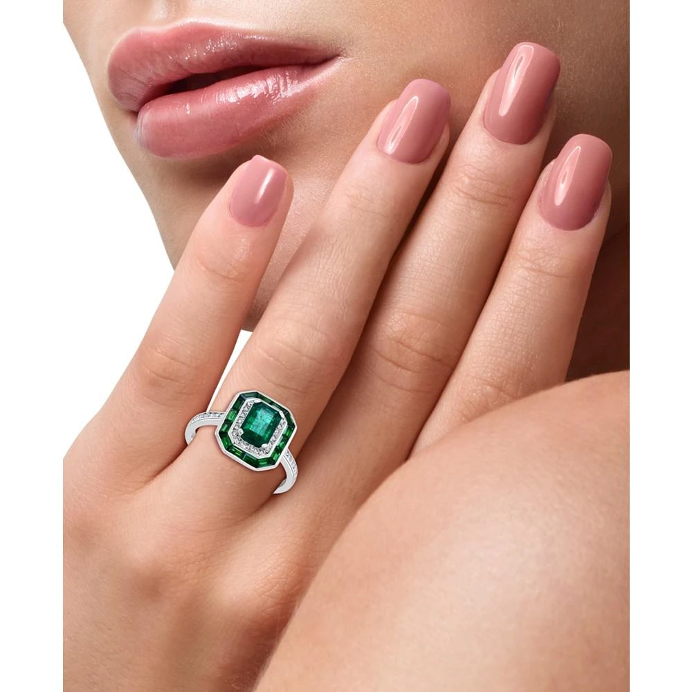 商品Effy|EFFY® Multi-Gemstone (1-5/8 ct. t.w.) & Diamond (1/4 ct t.w.) Halo Statement Ring in 14k White Gold,价格¥12732,第2张图片详细描述