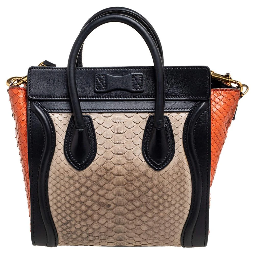 商品[二手商品] Celine|Céline Tricolor Python Leather and Leather Trim Nano Luggage Tote,价格¥6174,第4张图片详细描述