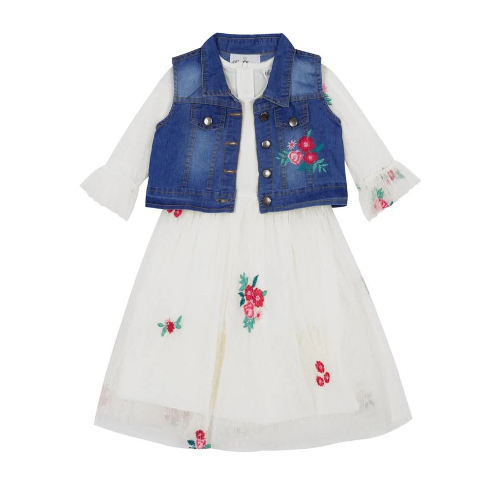 商品Rare Editions|Little Girls Denim Vest to Embroidered Mesh Dress,价格¥216,第3张图片详细描述
