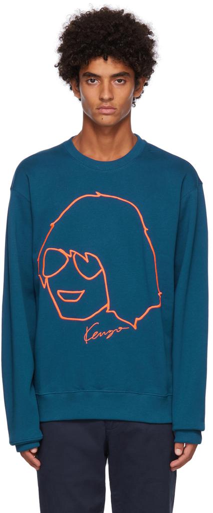 Blue Embroidered Graphic Sweatshirt商品第1张图片规格展示
