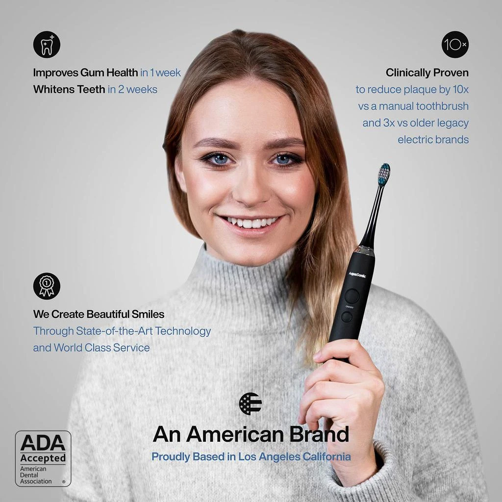 Aquasonic Black Series Ultra Whitening Toothbrush – ADA Accepted Electric Toothbrush- 8 Brush Heads & Travel Case – 40,000 VPM Electric Motor & Wireless Charging - 4 Modes w Smart Timer 商品