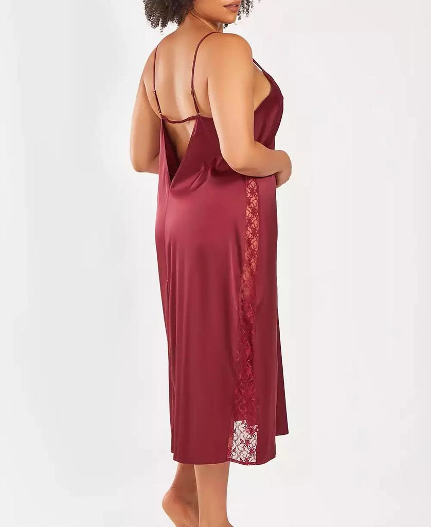 商品iCollection|Plus Size Silky Open Back Nightgown with Lace Trims,价格¥432,第2张图片详细描述