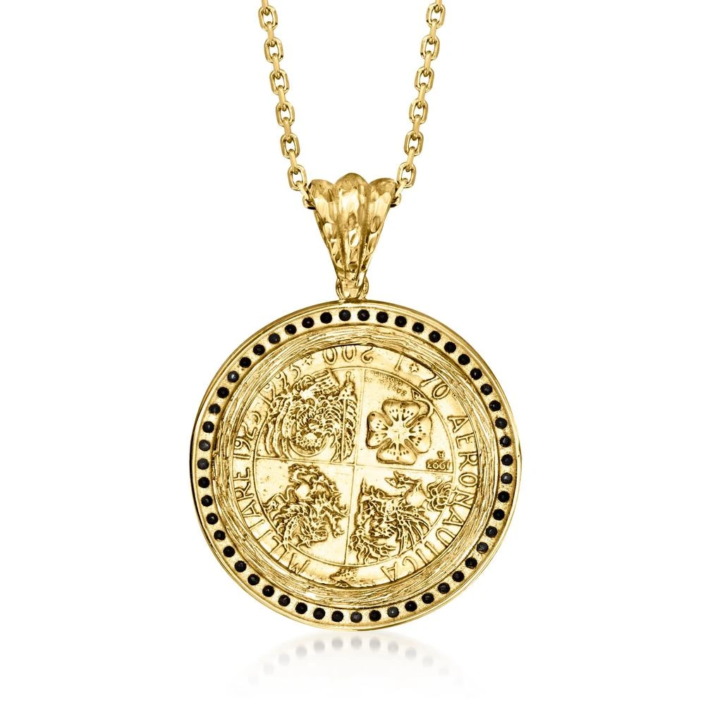 商品Ross-Simons|Ross-Simons Black Spinel Genuine 200-Lira Coin Pendant Necklace in 18kt Gold Over Sterling,价格¥1112,第3张图片详细描述