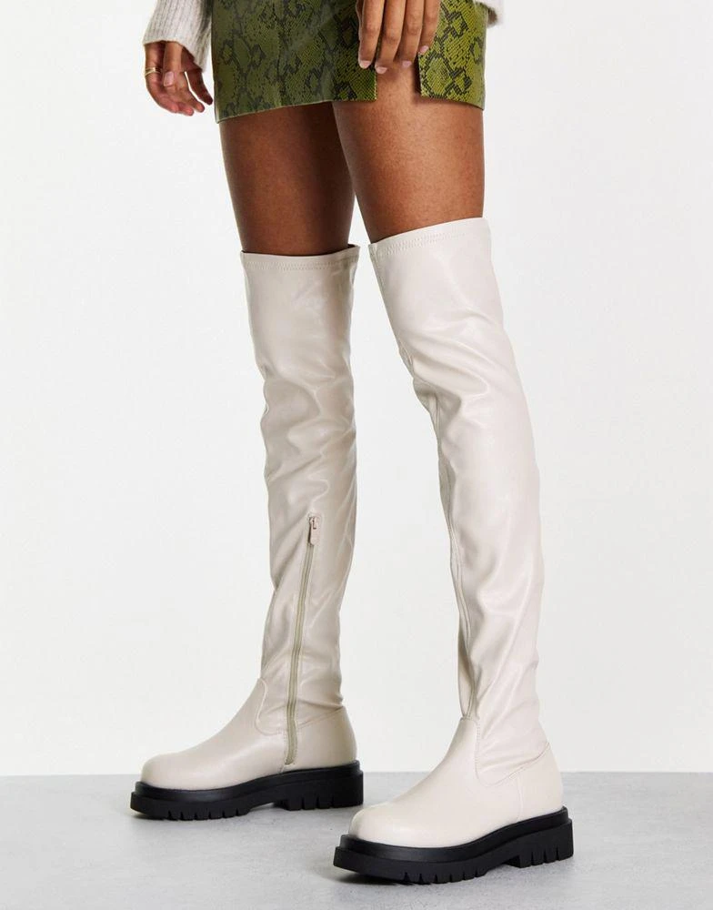商品Origins|Origins chunky over the knee boot in cream,价格¥291,第1张图片