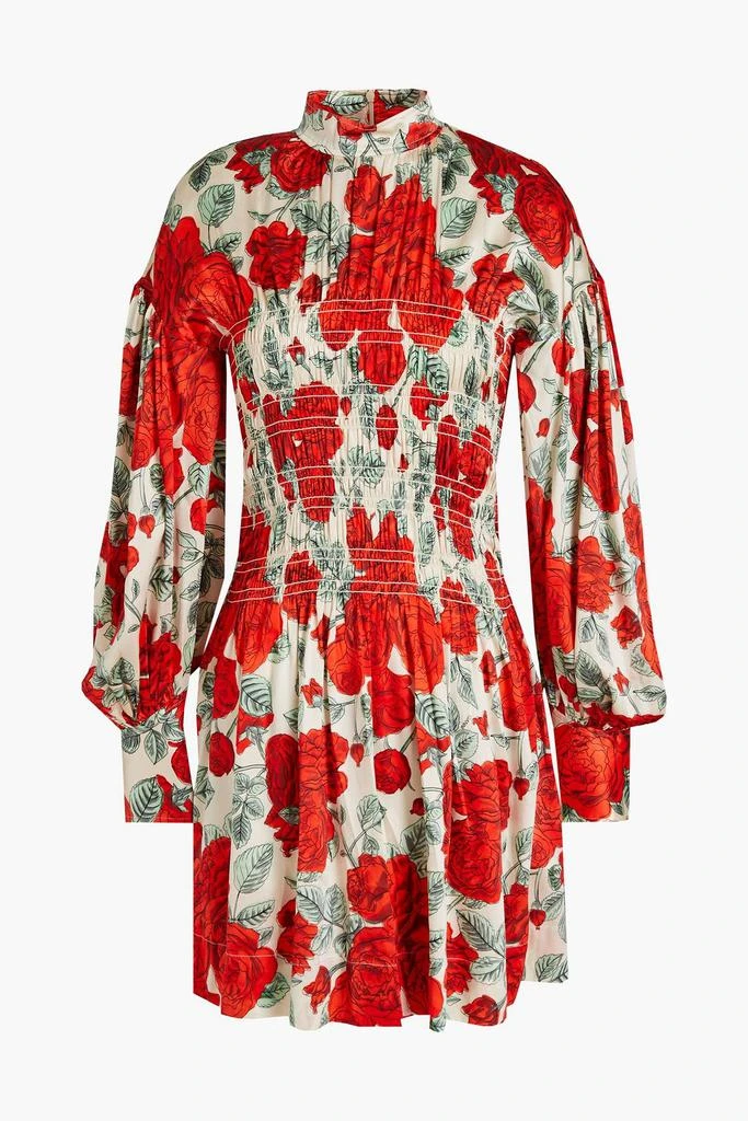 商品Ganni|Shirred floral-print stretch-silk satin mini dress,价格¥1665,第1张图片