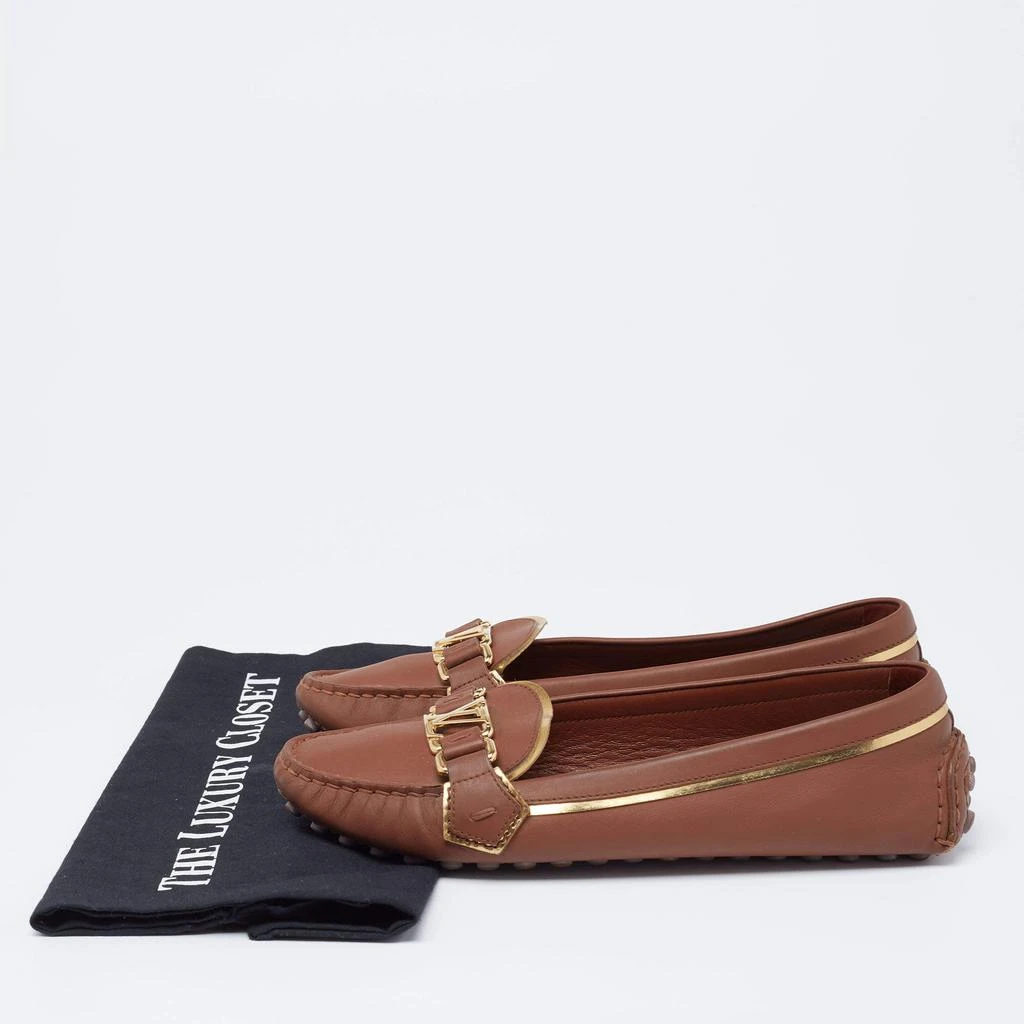 Louis Vuitton Brown Leather Metal Logo Slip On Loafers Size 38 商品