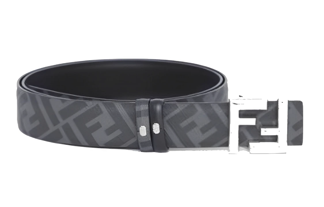 商品[国内直发] Fendi|芬迪 简约 牛皮 皮带 男款 黑灰色 宽3.5cm,价格¥3849,第1张图片