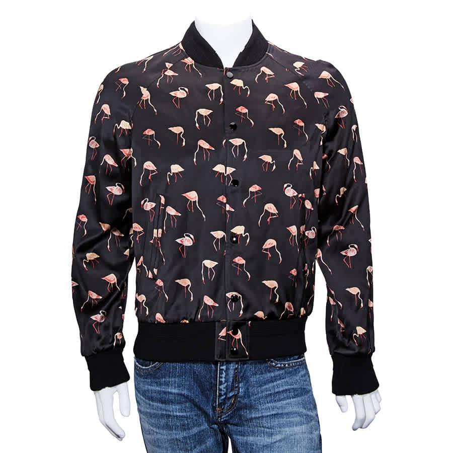 商品Yves Saint Laurent|Mens Teddy Jacket in Black and Pink Flamingo,价格¥7280,第1张图片