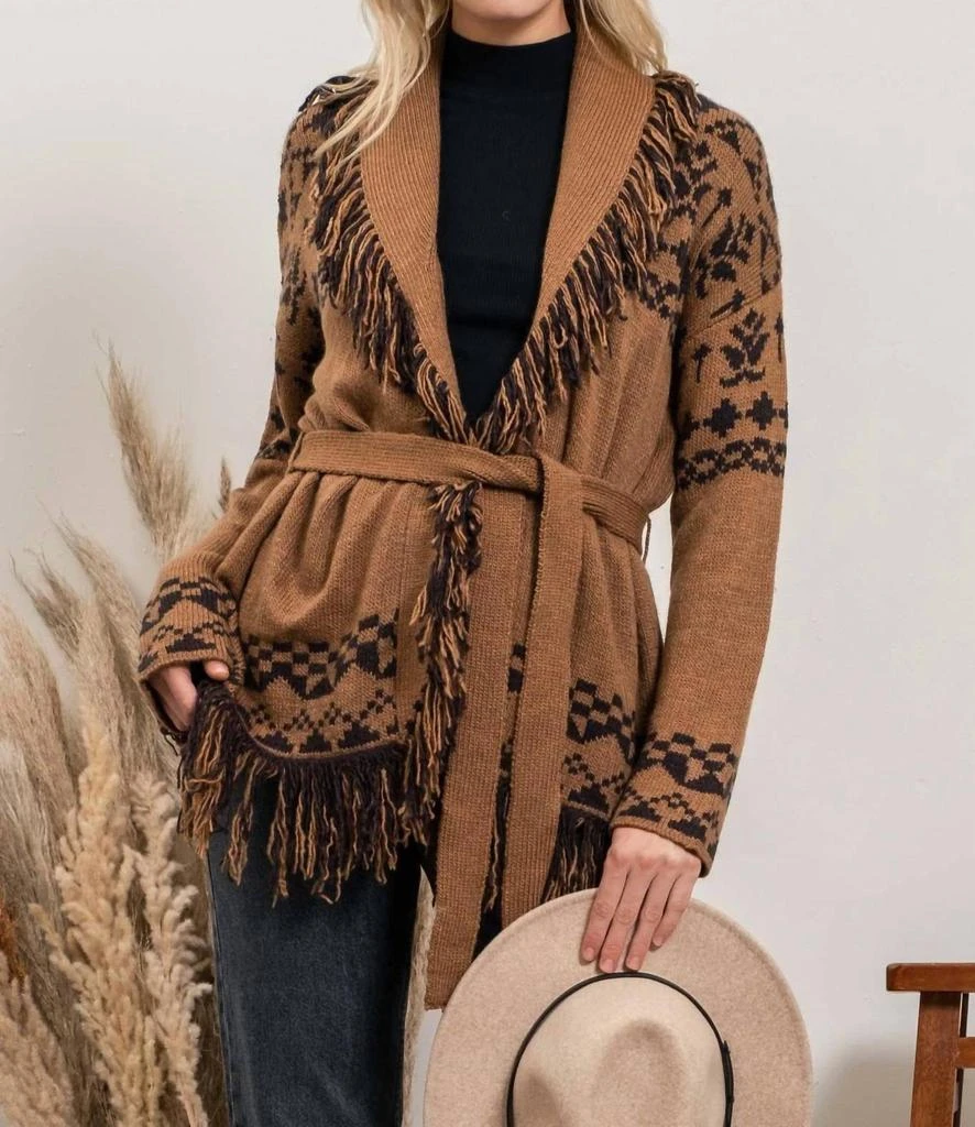 商品Blu Pepper|Geometric Fringe Cardigan In Multi,价格¥332,第1张图片