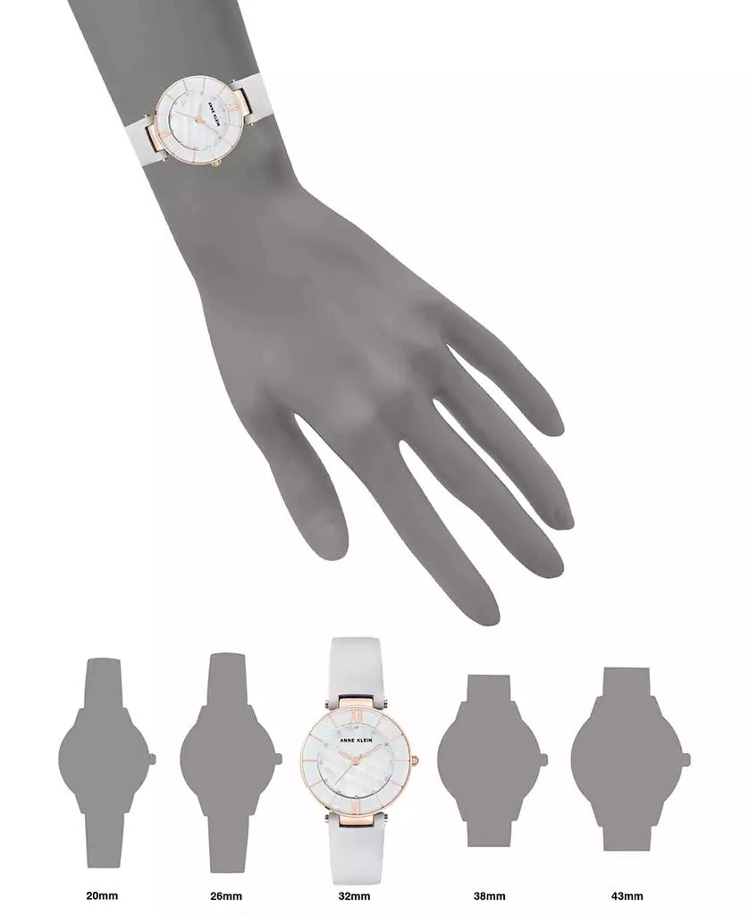 商品Anne Klein|Women's Light Gray Leather Strap Watch 32mm,价格¥292,第4张图片详细描述