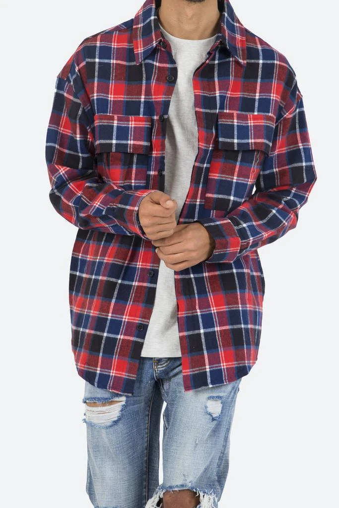 商品MNML|Plaid Cargo Shirt - Blue/Red,价格¥214,第2张图片详细描述