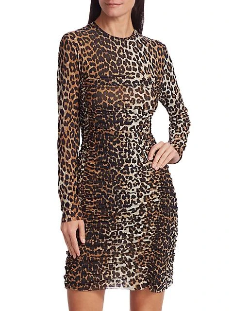 商品Ganni|Leopard Print Mesh Dress,价格¥465,第3张图片详细描述