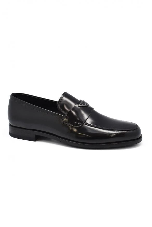 商品Prada|Luxury shoes for men black leather prada mocassins with logo,价格¥4063,第2张图片详细描述