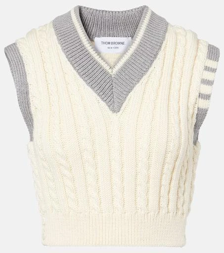 商品Thom Browne|短款绞花针织羊毛毛衣式背心,价格¥7132,第1张图片