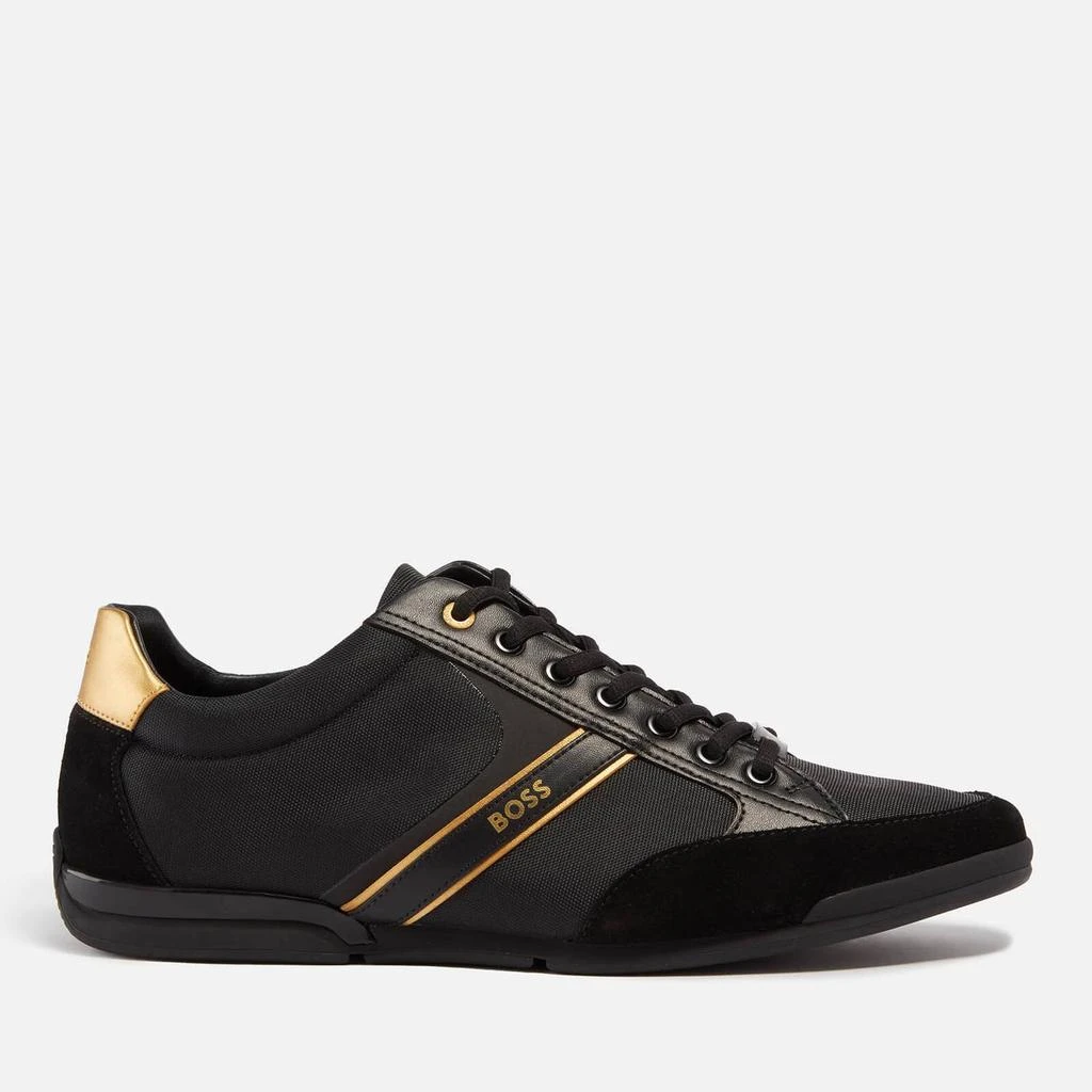 商品Hugo Boss|BOSS Saturn Faux Suede and Faux Leather-Trimmed Canvas Trainers,价格¥907,第1张图片