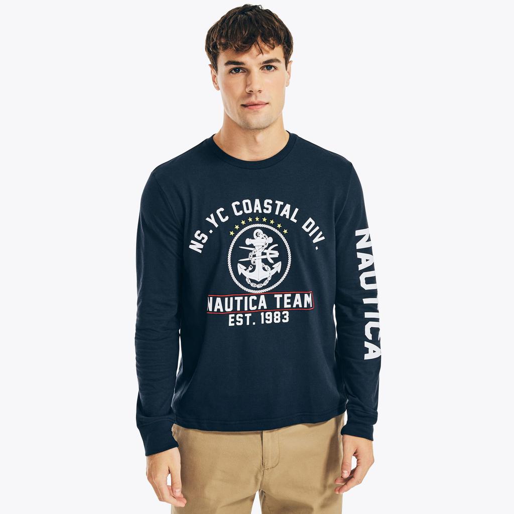 Nautica Mens Nautica Jeans Co. Sustainably Crafted Graphic Long-Sleeve T-Shirt商品第2张图片规格展示