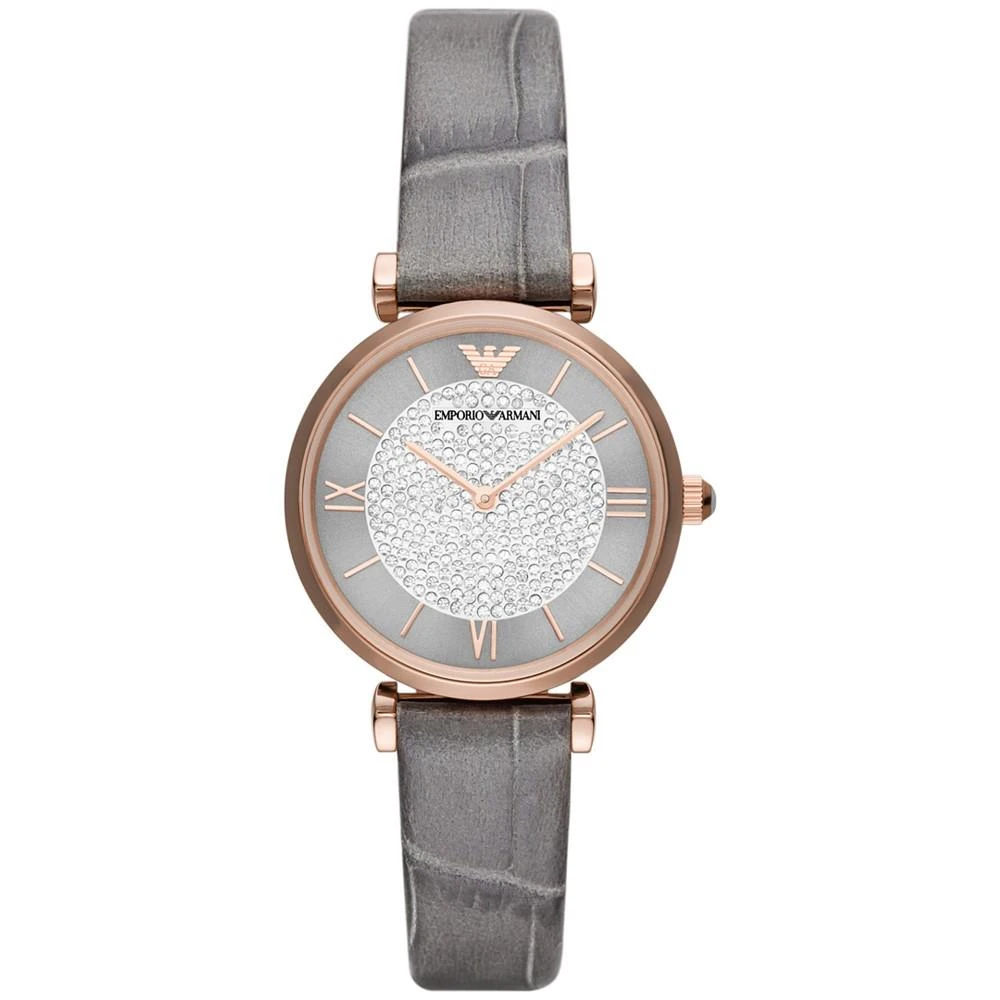 商品Emporio Armani|Women's Gray Leather Strap Watch 32mm,价格¥2358,第1张图片