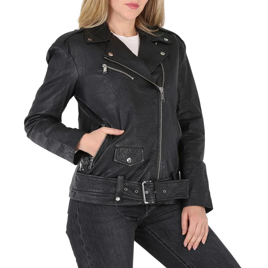 商品Michael Kors|Ladies Crinkled Leather Moto Jacket in Black,价格¥913,第2张图片详细描述