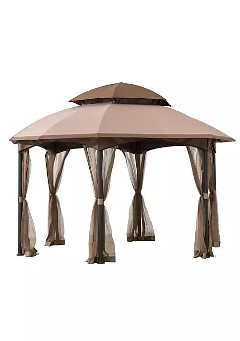 商品Sunjoy|13.5 Ft. X 13.5 Ft. Brown Steel Gazebo With 2 Tier Tan And Brown Dome Canopy,价格¥6714,第3张图片详细描述