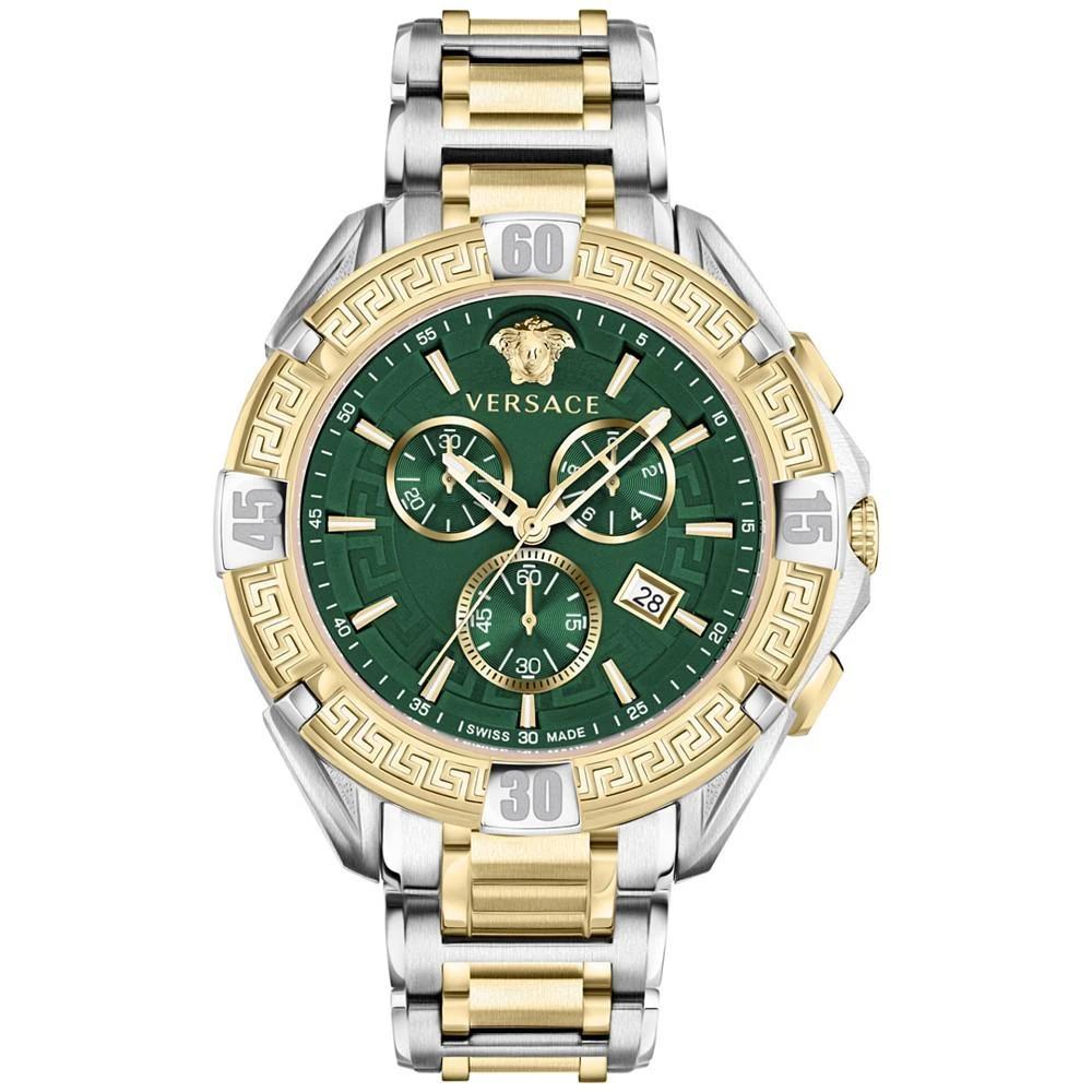 商品Versace|Men's Swiss Chronograph V-Greca Two-Tone Stainless Steel Bracelet Watch 46mm,价格¥9377,第1张图片