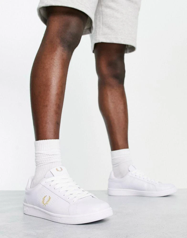 商品Fred Perry|Fred Perry B721 gold logo leather trainer in white,价格¥773,第1张图片