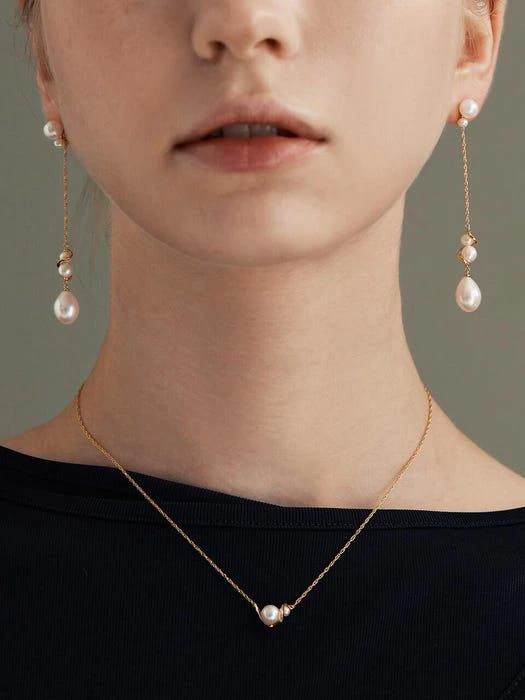 商品hyeres-lor|Spakling 14K Wave Pearl Necklace,价格¥2985,第4张图片详细描述