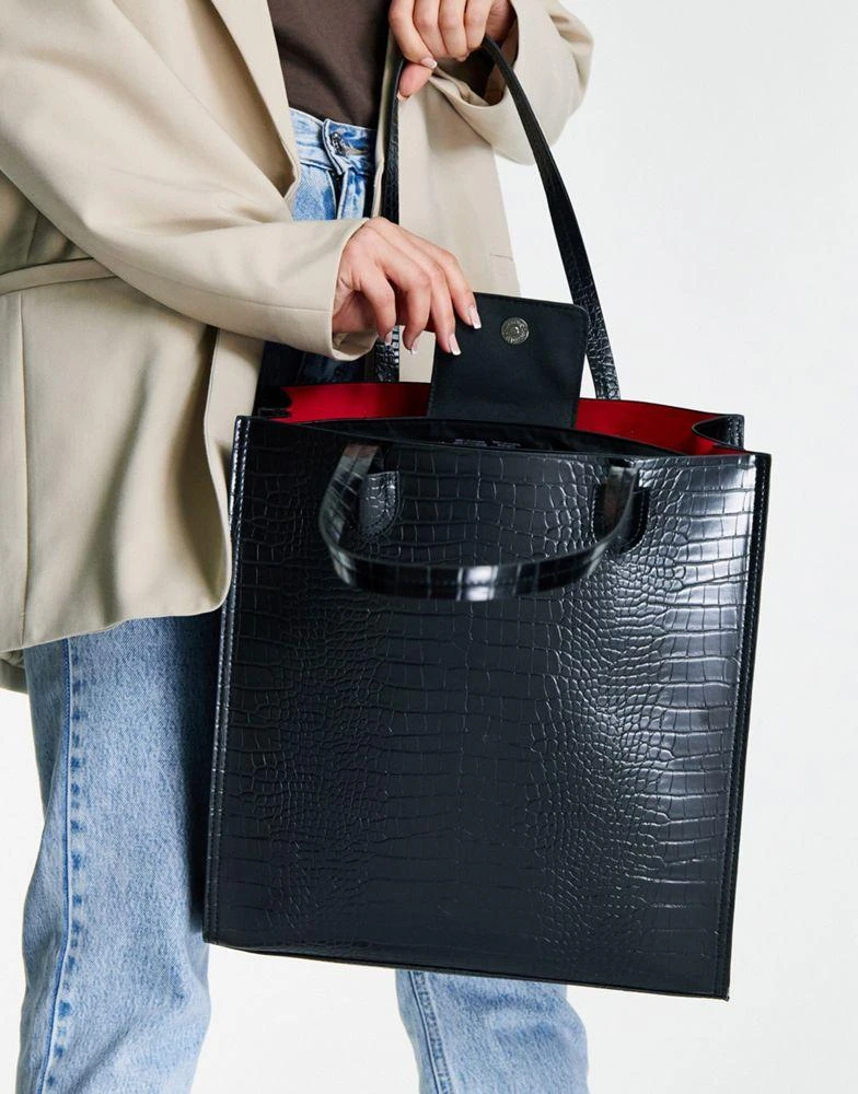 商品ASOS|ASOS DESIGN laptop compartment tote bag in black croc,价格¥246,第2张图片详细描述