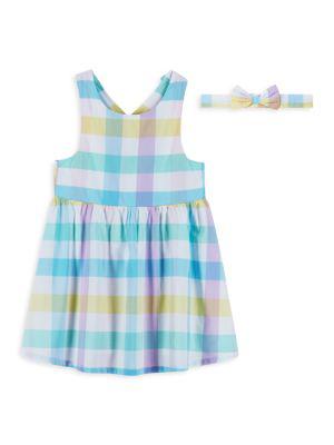 Little Girl’s 2-Piece Check Dress & Headband Set商品第1张图片规格展示