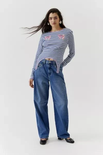 商品Urban Outfitters|Striped Bow Long Sleeve Baby Tee,价格¥113,第2张图片详细描述