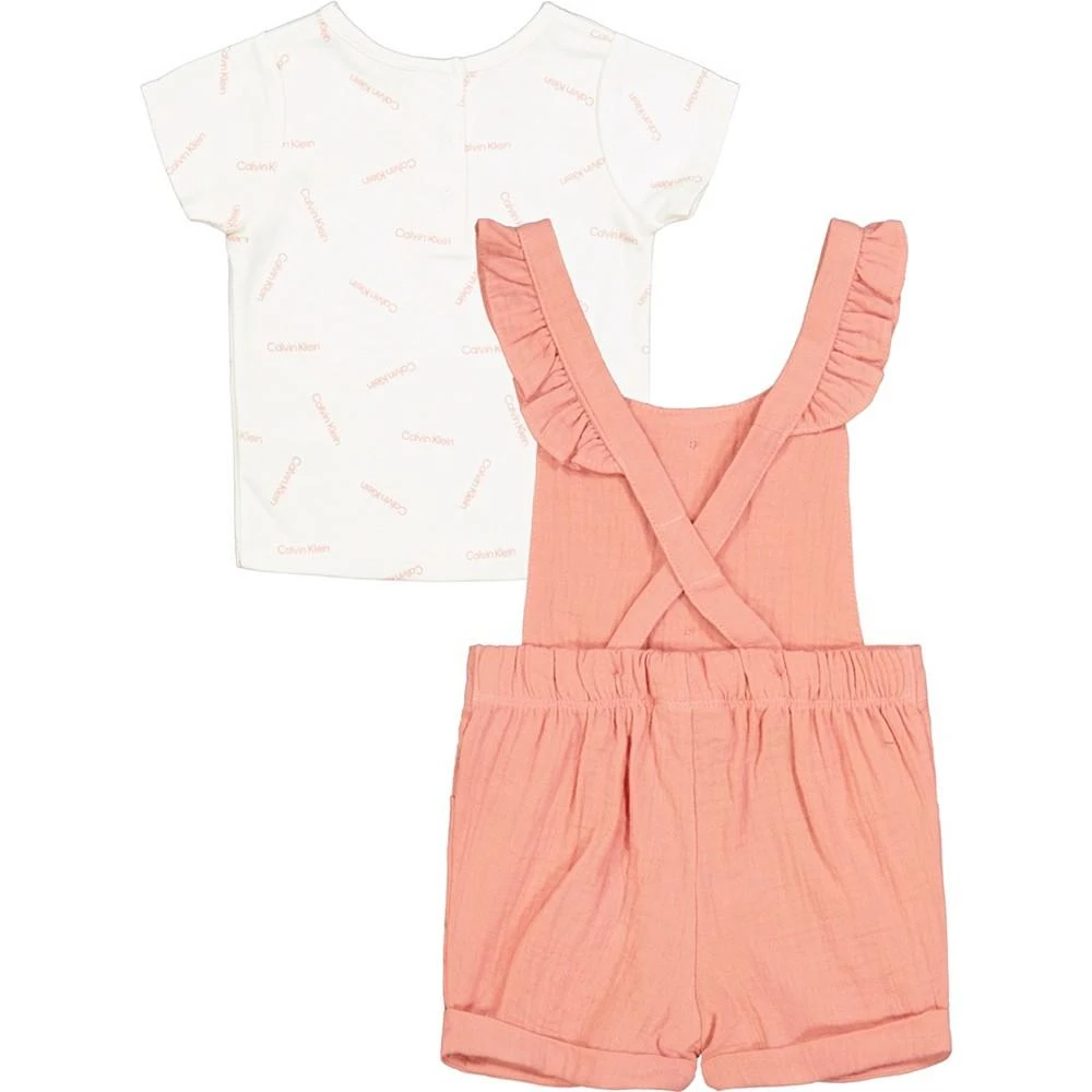 商品Calvin Klein|Baby Girls Logo T-shirt and Gauze Ruffle-Trim Shortalls Set, 2 Piece,价格¥224,第2张图片详细描述