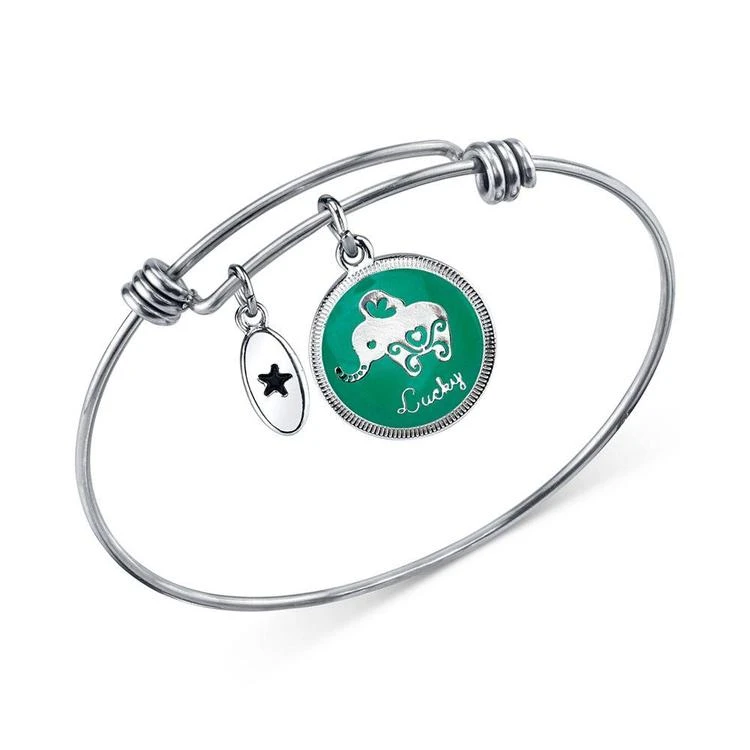 商品Unwritten|Elephant Charm Adjustable Bangle Bracelet in Stainless Steel with Silver-Plated Charms,价格¥62,第1张图片