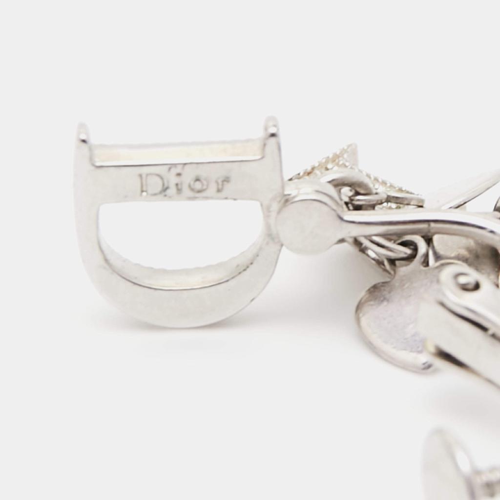 商品[二手商品] Dior|Dior Silver Tone Heart & Logo Charms Clip On Earrings,价格¥1547,第6张图片详细描述