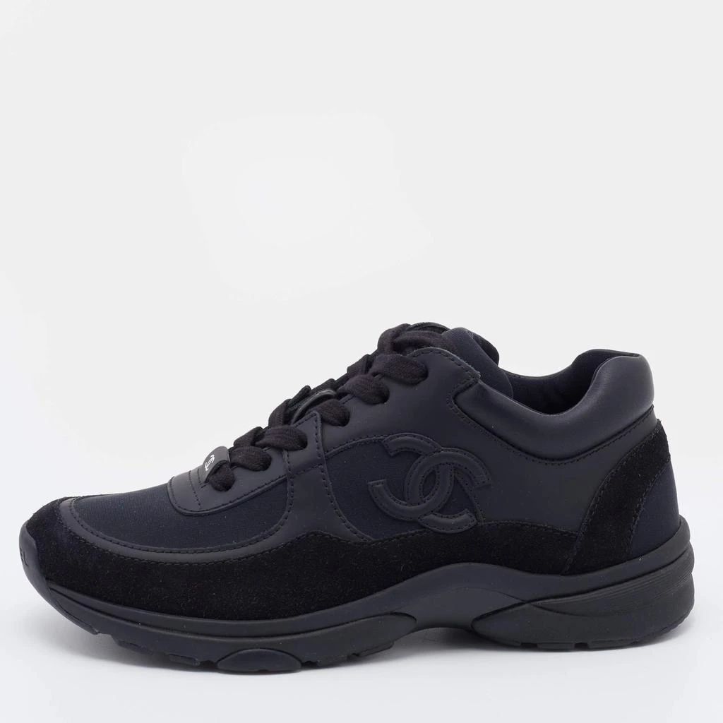 商品Chanel|Chanel Black Neoprene/Leather and Suede CC Lace-Up Sneakers Size 36,价格¥6409,第1张图片