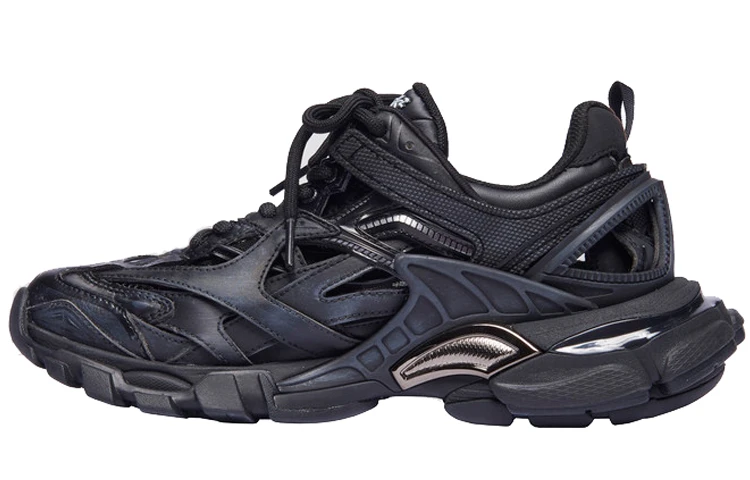 商品[国内直发] Balenciaga|巴黎世家 Track 2.0 皮革 做旧系带 防滑轻便 低帮 老爹鞋 女款 黑色,价格¥5764,第1张图片