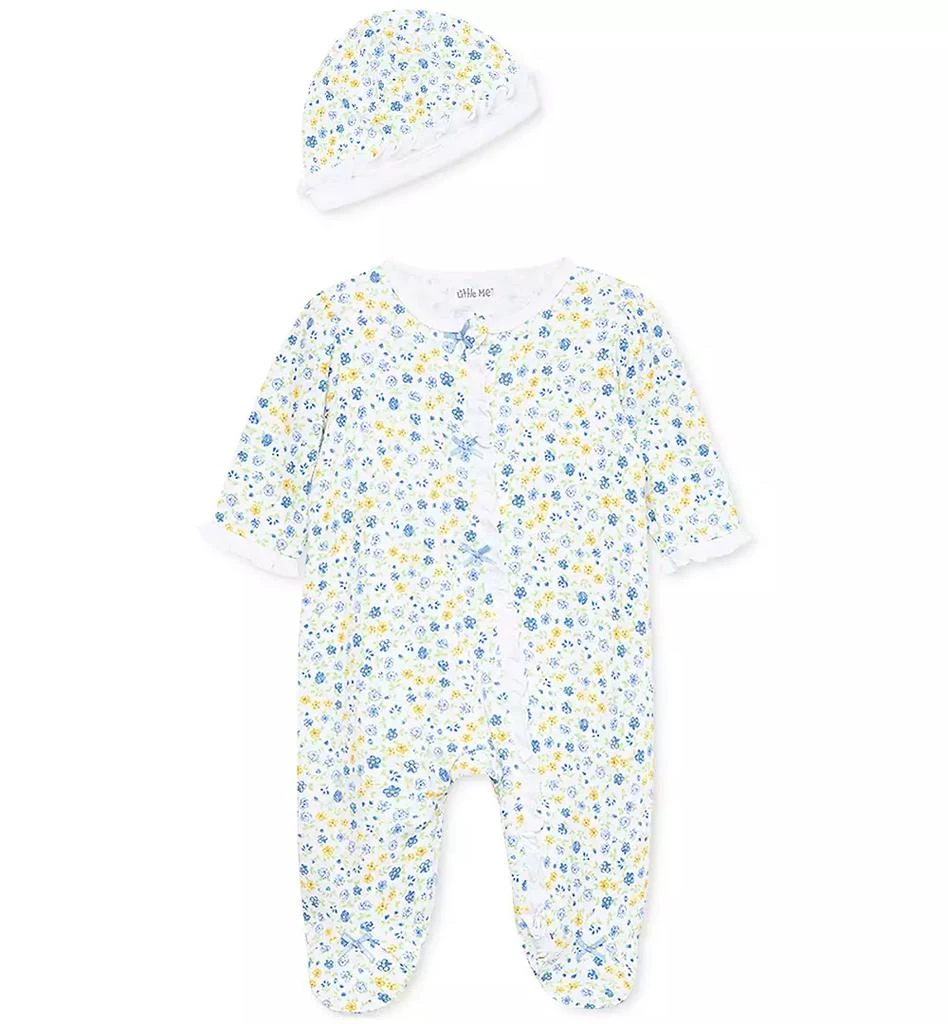 商品Little Me|Baby Girls Dainty Blossoms Coverall and Hat, 2 Piece Set,价格¥98,第1张图片