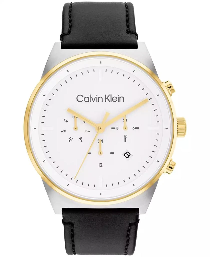 商品Calvin Klein|Men's Black Leather Strap Watch 44mm,价格¥767,第1张图片