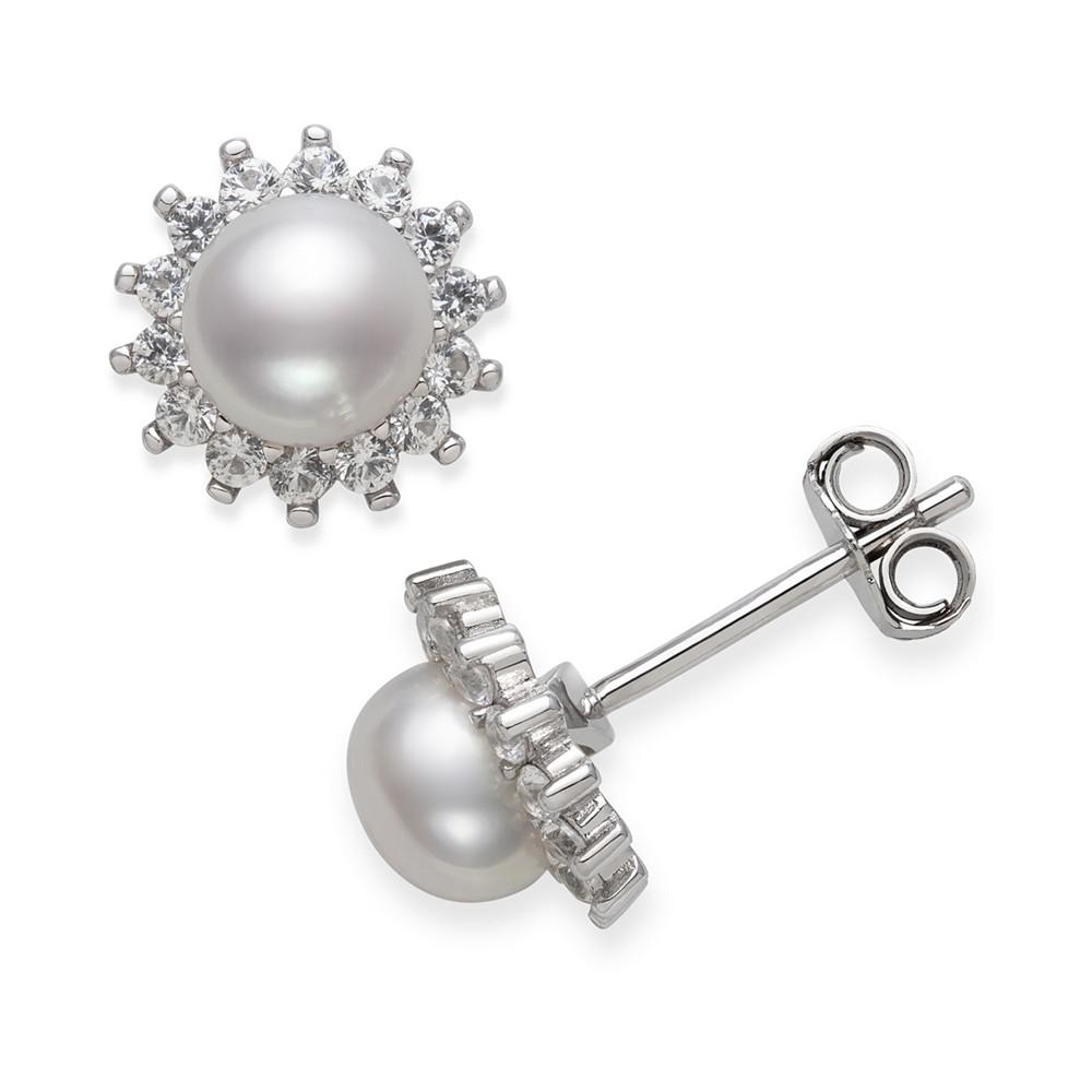 Cultured Freshwater Pearl (6-7mm) & Cubic Zirconia Stud Earrings in Sterling Silver, Created for Macy's商品第1张图片规格展示