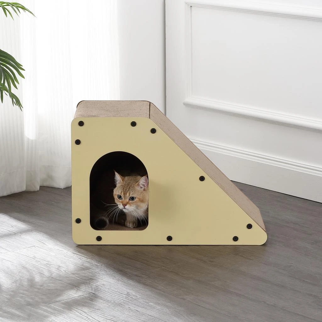 商品THE LICKER STORE|Kento 23.63" Minimalist Cardboard Angled Cat Cave Scratcher with Catnip, Almond,价格¥543,第2张图片详细描述