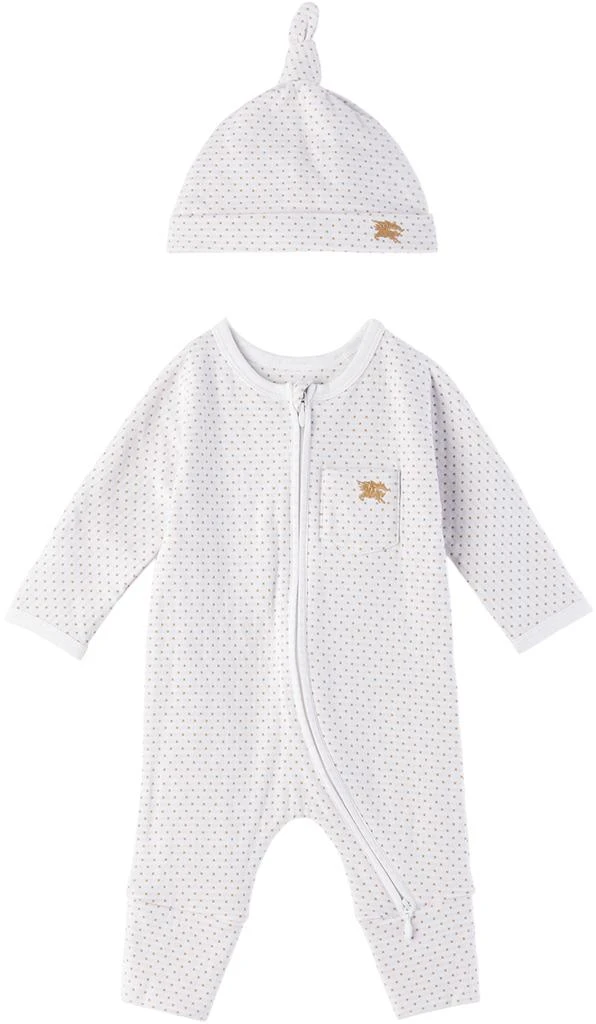 商品Burberry|白色 Polka Dot 婴儿连体衣 & 毛线帽套装,价格¥2688,第1张图片