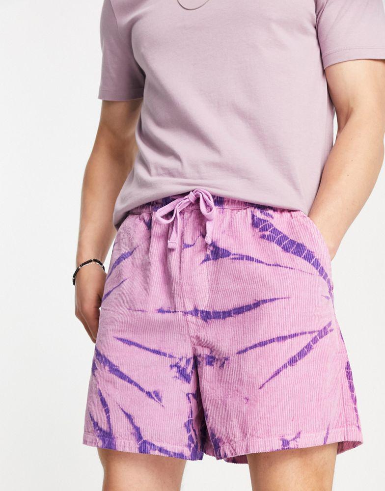 ASOS DESIGN wide shorts in tie dye pink cord商品第1张图片规格展示