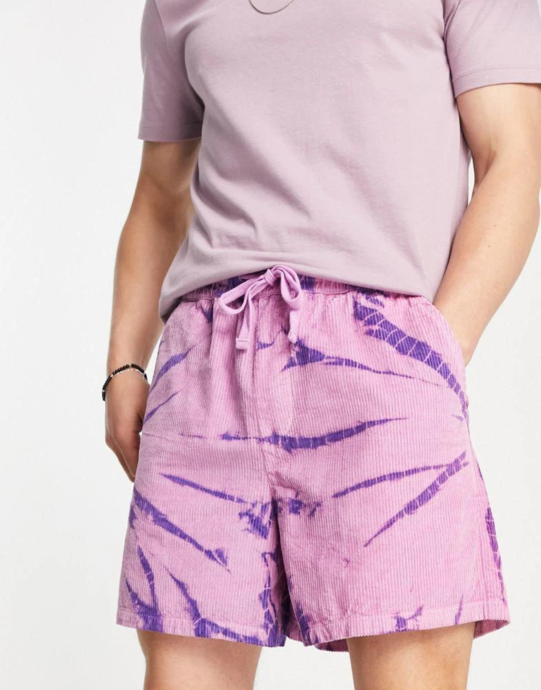 商品ASOS|ASOS DESIGN wide shorts in tie dye pink cord,价格¥236,第1张图片