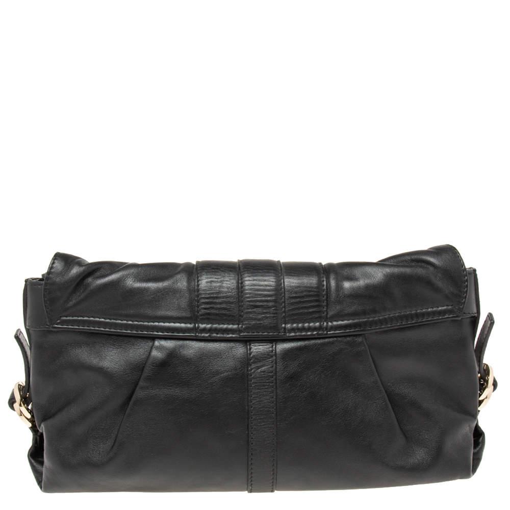 Bvlgari Black Leather Flap Shoulder Bag商品第4张图片规格展示