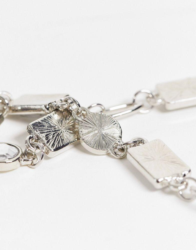 Reclaimed Vintage inspired unisex chain necklace with faux crystal in silver商品第2张图片规格展示