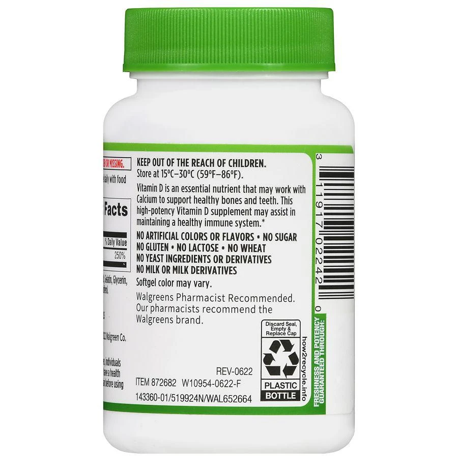 商品Walgreens|Vitamin D3 50 mcg (2000 IU) Softgels,价格¥74,第4张图片详细描述