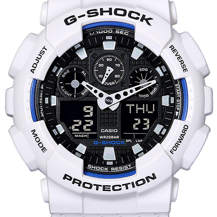 卡西欧（CASIO）手表 G-SHOCK系列自动背光迷彩风限量大表盘时尚电子双显防水男表 GA-100B-7A-白色-GA-100B-7A商品第2张图片规格展示