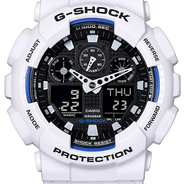 卡西欧（CASIO）手表 G-SHOCK系列自动背光迷彩风限量大表盘时尚电子双显防水男表 GA-100B-7A-白色-GA-100B-7A 商品