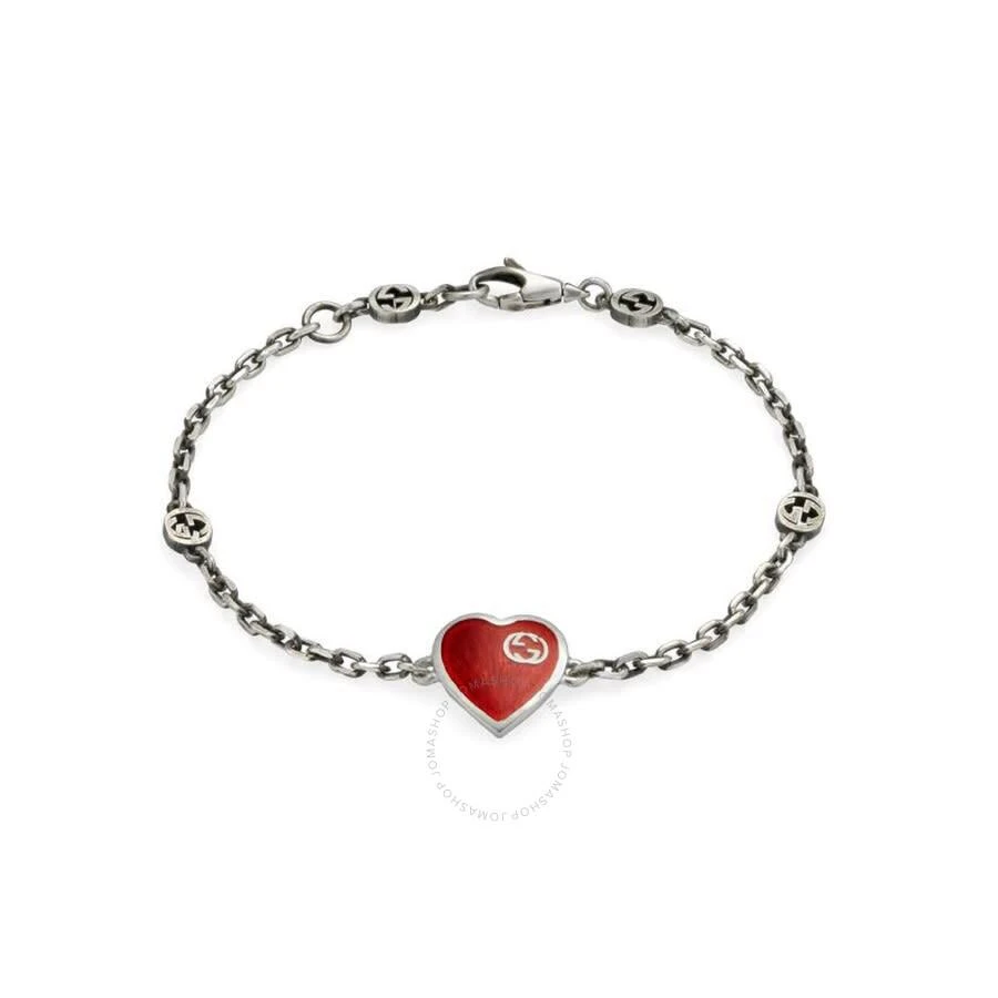 商品Gucci|Gucci Heart Aged Finish Sterling Silver And Red Enamel Bracelet, Size 17,价格¥2303,第1张图片
